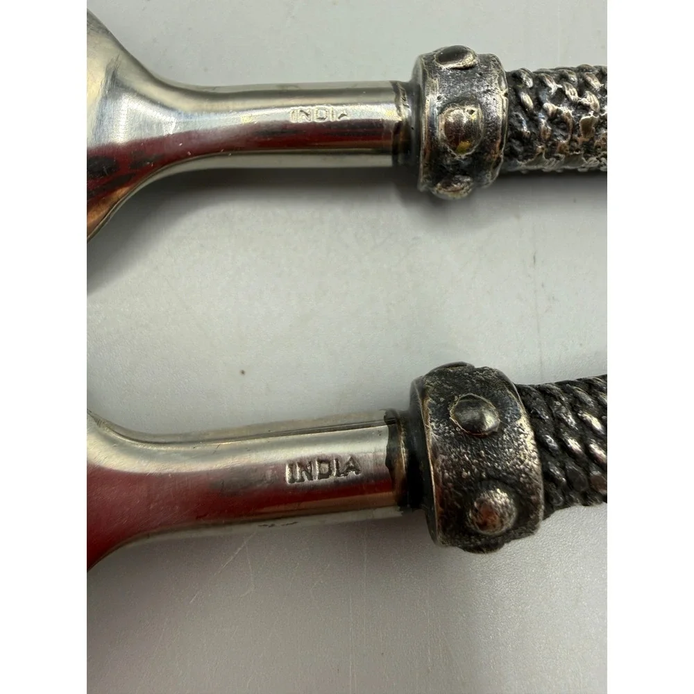 Pottery Barn Antique Rope Spoons Silver Metal Twisted Handle Set of 2 India